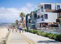 A 3.2-mile-long boardwalk begins at Law Street in A 3.2-mile-long boardwalk begins at Law Street in North Pacific Beach and runs parallel to the shoreline to the South Mission Beach. This is called th